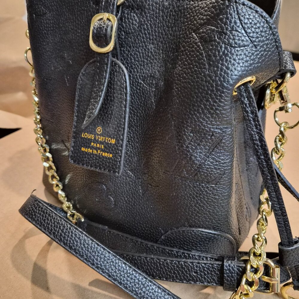 Designer Inspired Vegan Leather Monogram Bucket Bag - Picture 2 of 8